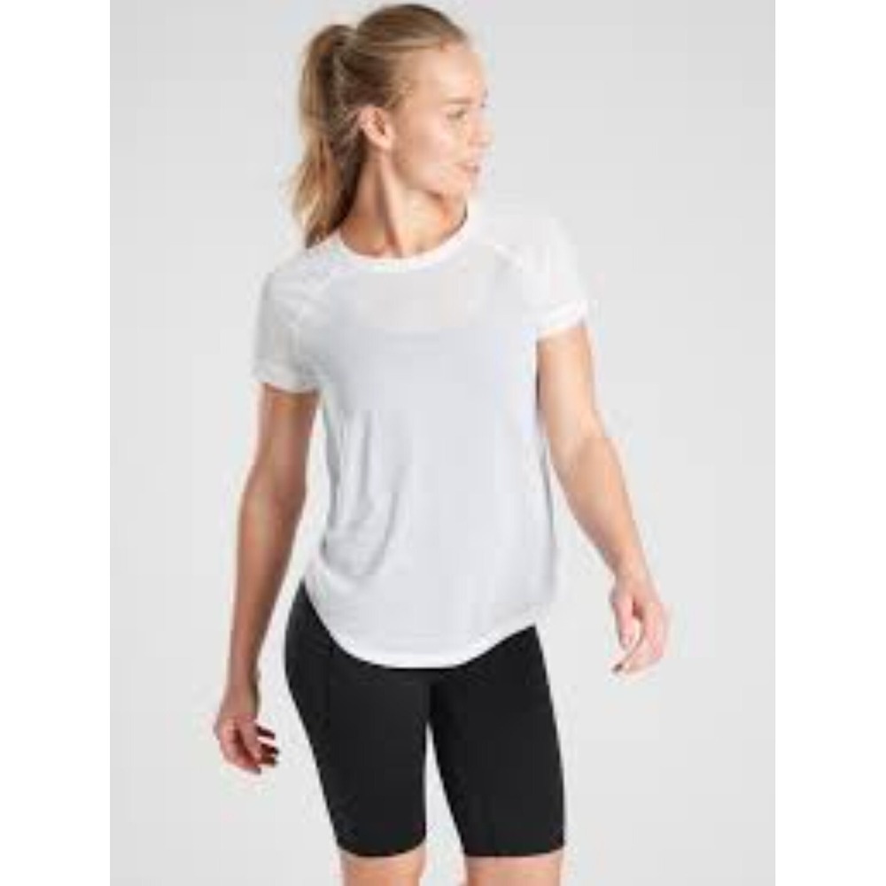Athleta Vapor Tee Womens L Sheer NWOT Lightweight White Short Sleeve Athleisure